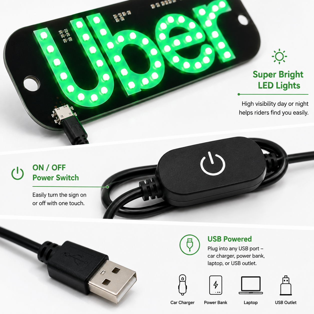 Uber LED Car Sign – USB Powered